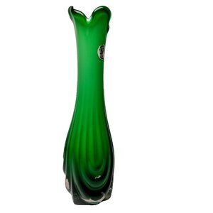 Vintage Handblown Swung Glass Vase Green Lilly Stretch Art 8 5/8"